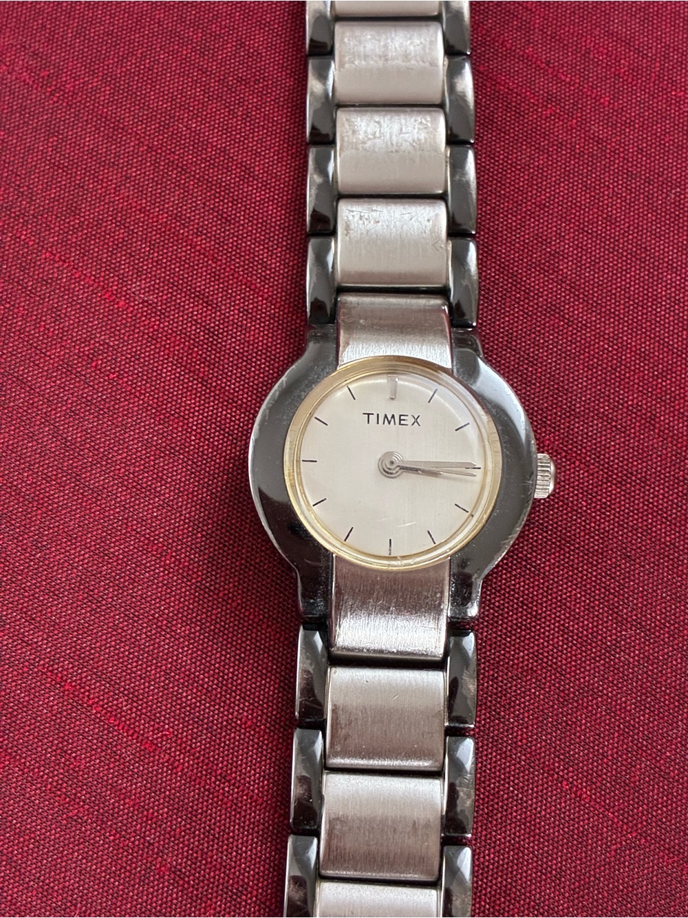 Vintage Timex Two-Tone Steel Bracelet Watch with Pale Silver Dial - Excellent